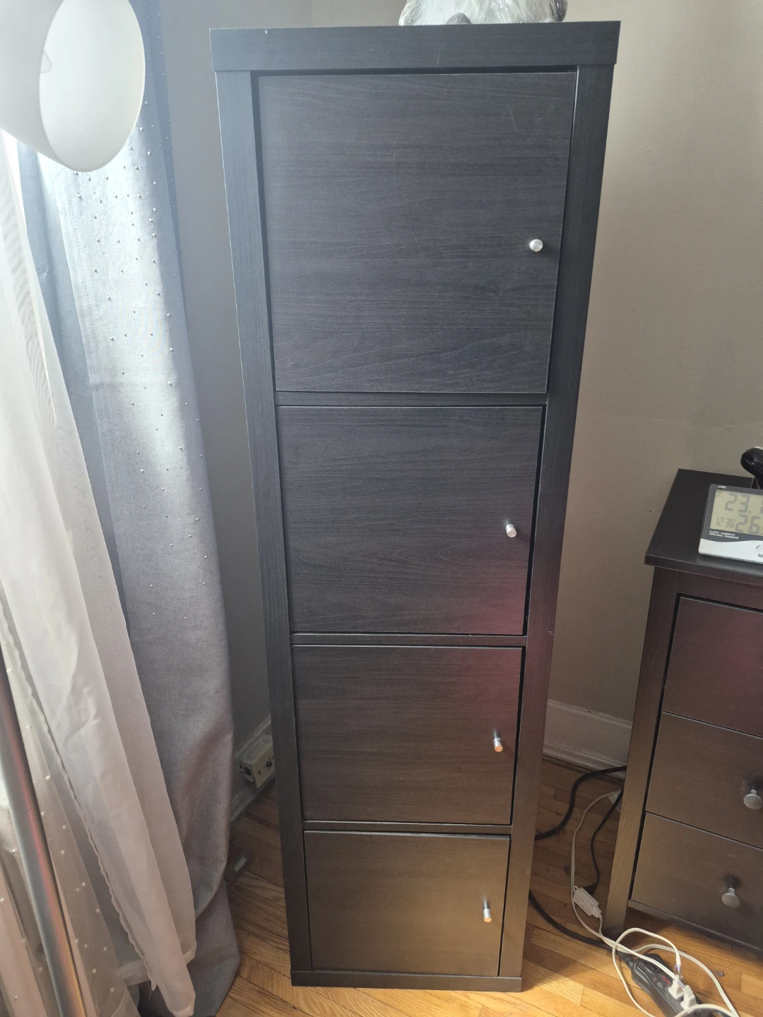 Dark Wood Tall Storage Cabinet with 4 Doors