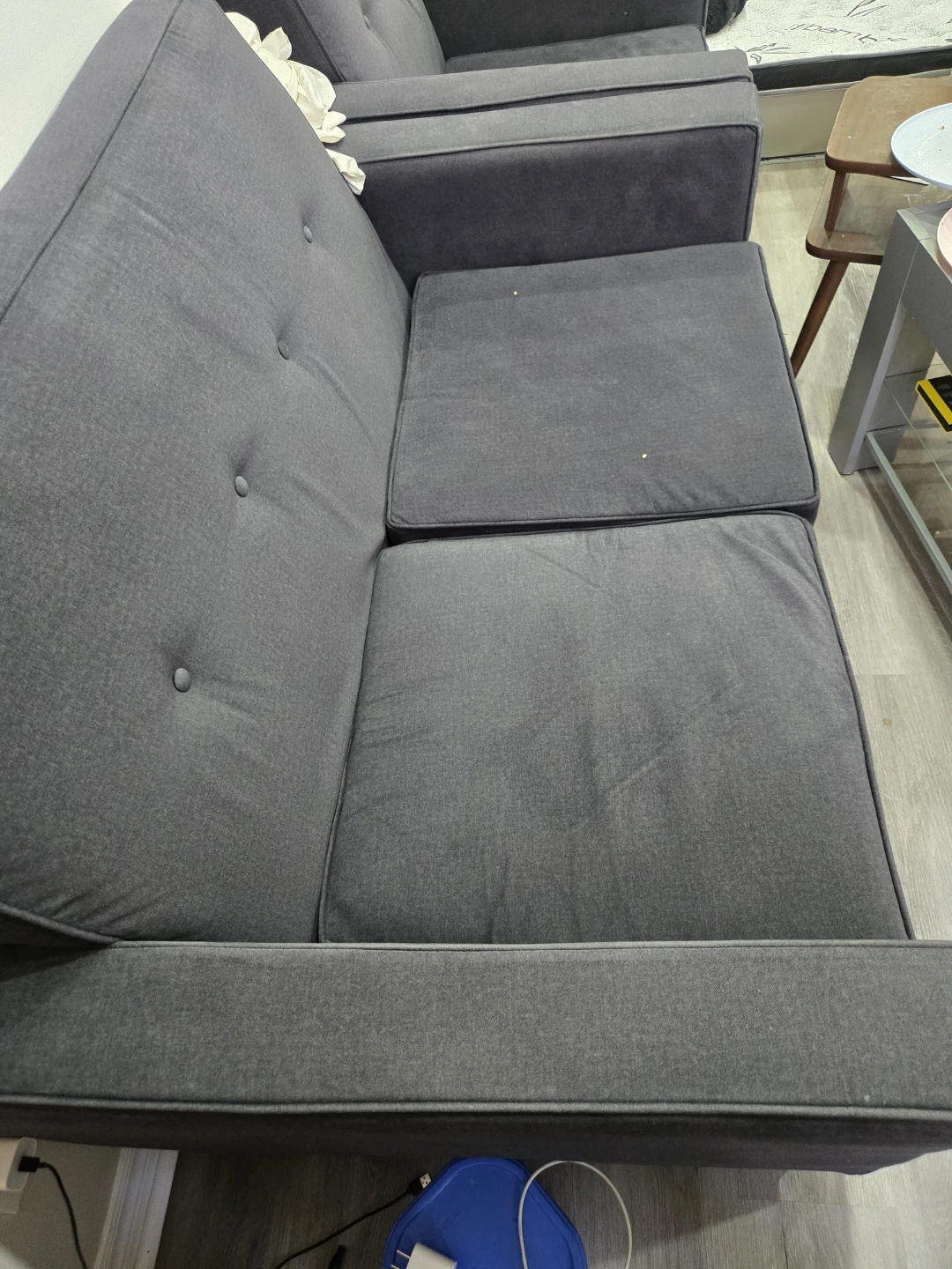 Dark Grey Fabric Loveseat and Armchair