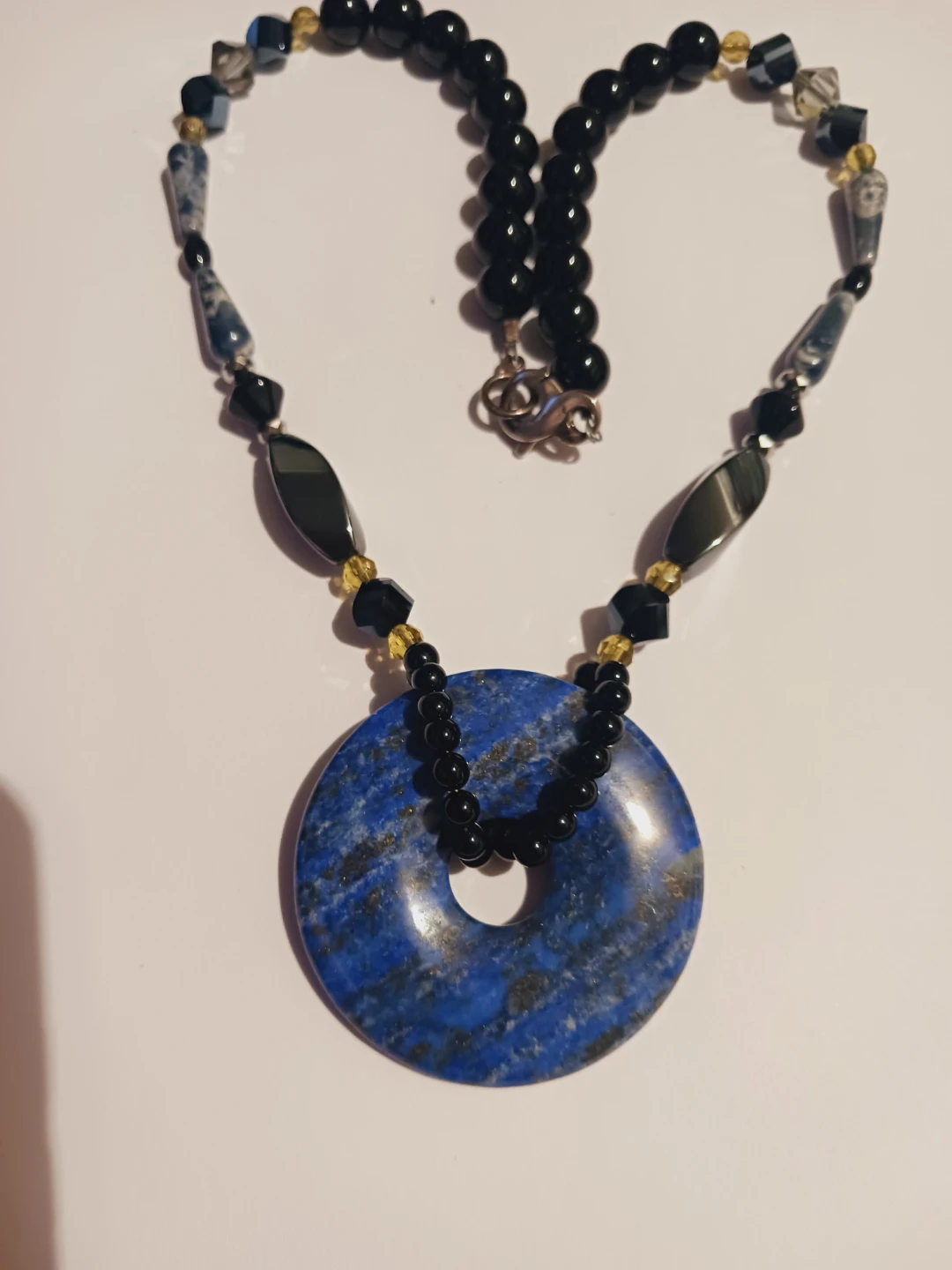 Lapis Lazuli Donut Pendant w/ Black Onyx & Hematite Necklace - photo 3