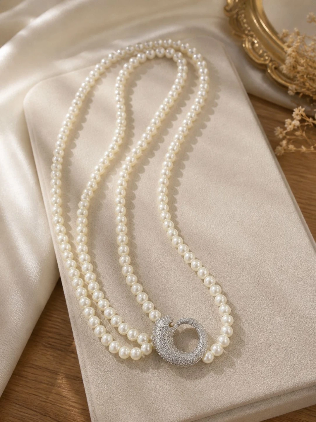 Pearl Necklace with CZ Pendant