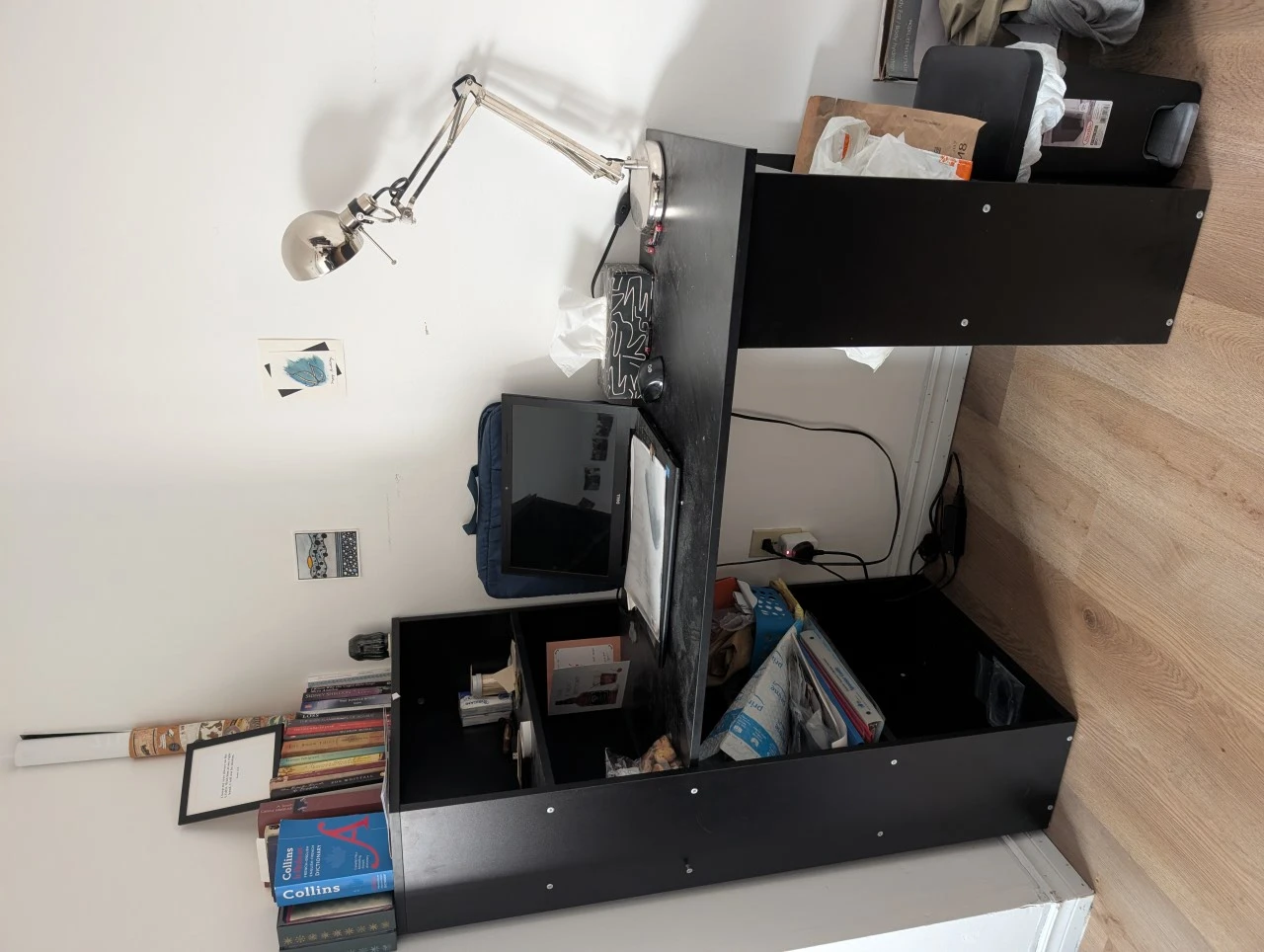Black computer desk with bookshelf with swivel chair - photo 3