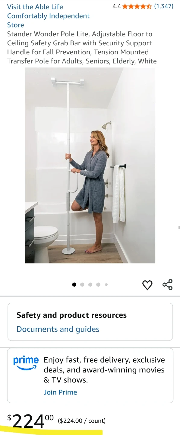 Stander Wonder Pole  -  Floor-to-Ceiling Safety Rail Grab Bar - photo 3