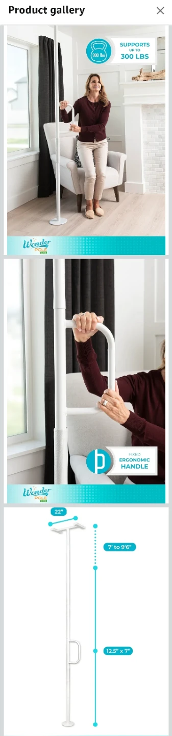 Stander Wonder Pole  -  Floor-to-Ceiling Safety Rail Grab Bar - photo 4