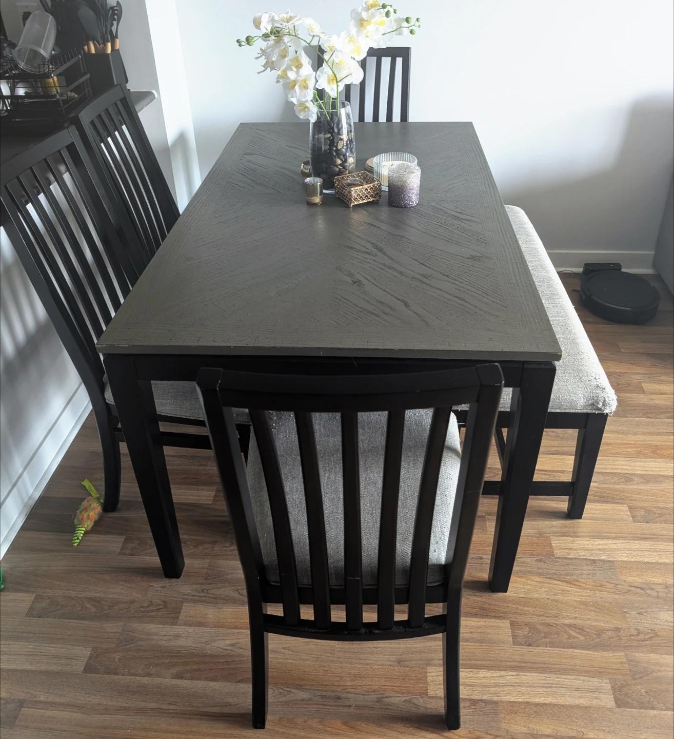 Grey Dining Table Set with 4 Chairs and Bench