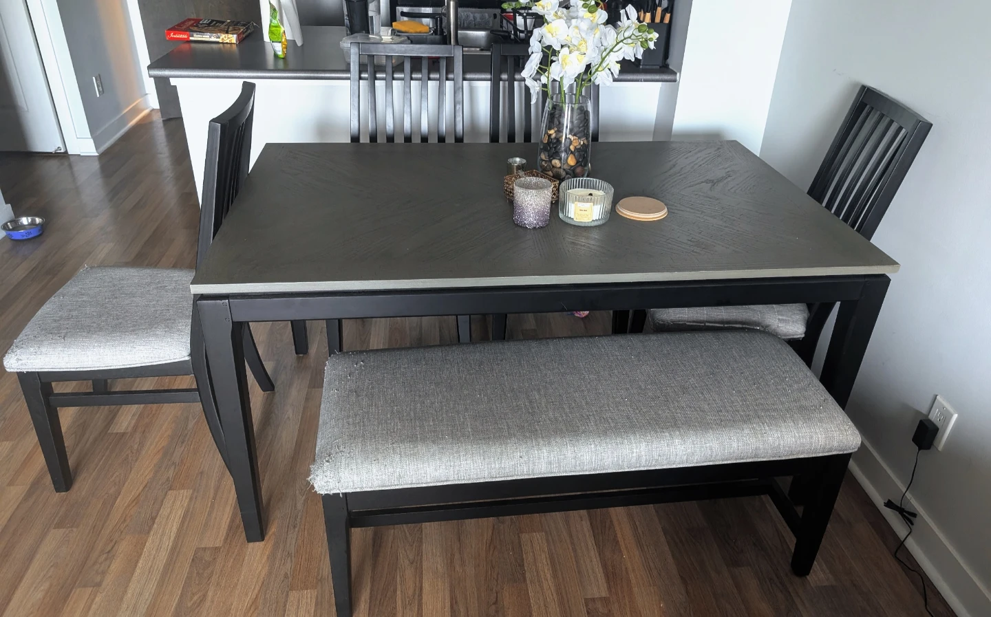 Grey Dining Table Set with 4 Chairs and Bench - photo 3