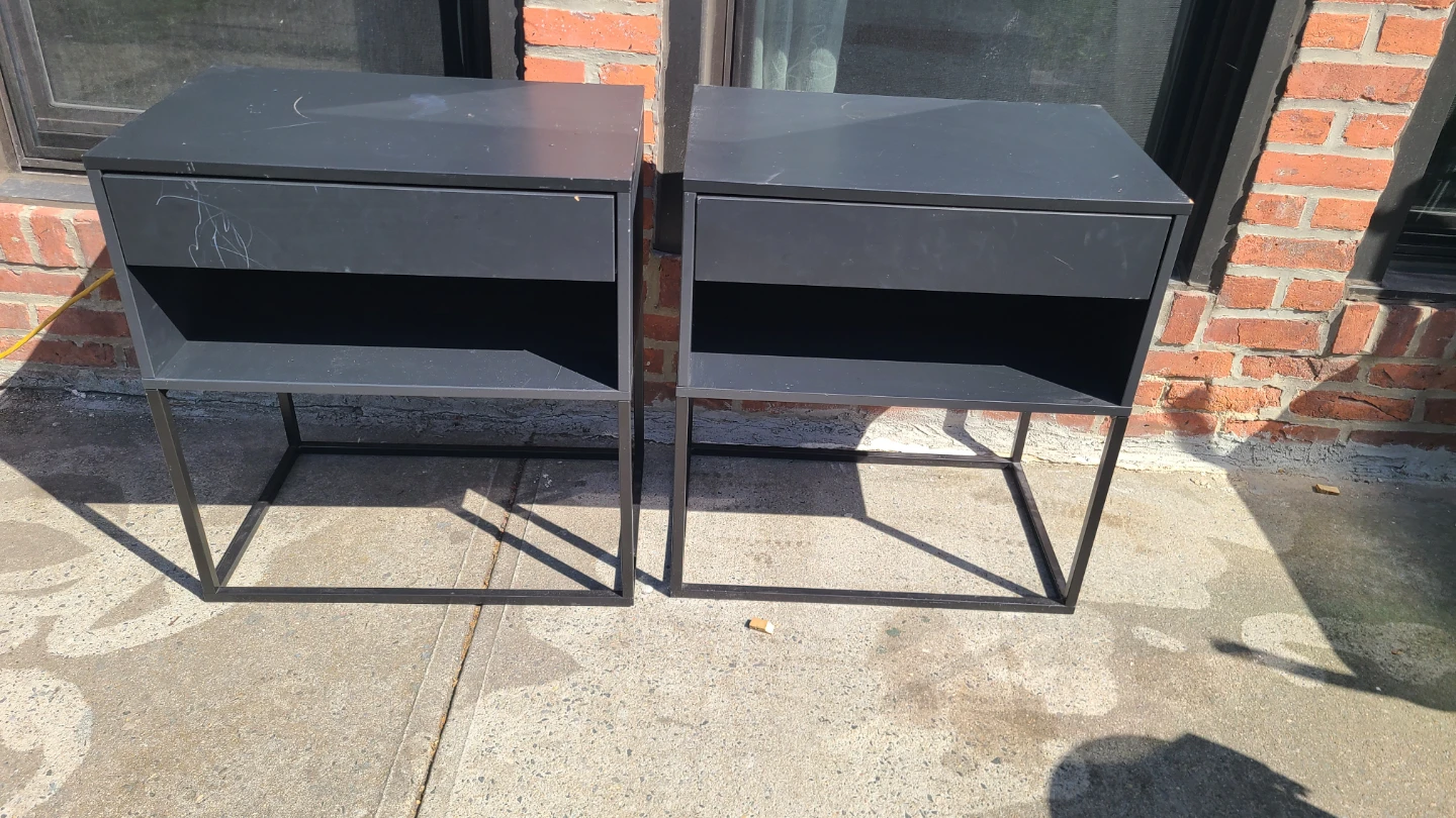 Set of 2 Black Nightstands with Drawer and Shelf - photo 5