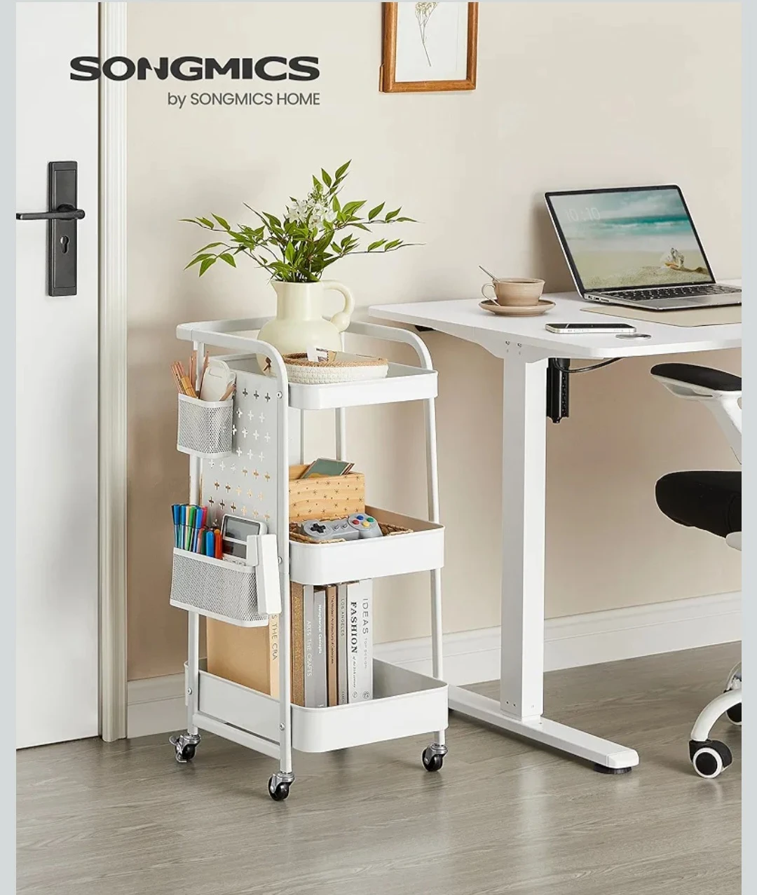 SONGMICS White 3-Tier Rolling Storage Cart - photo 2