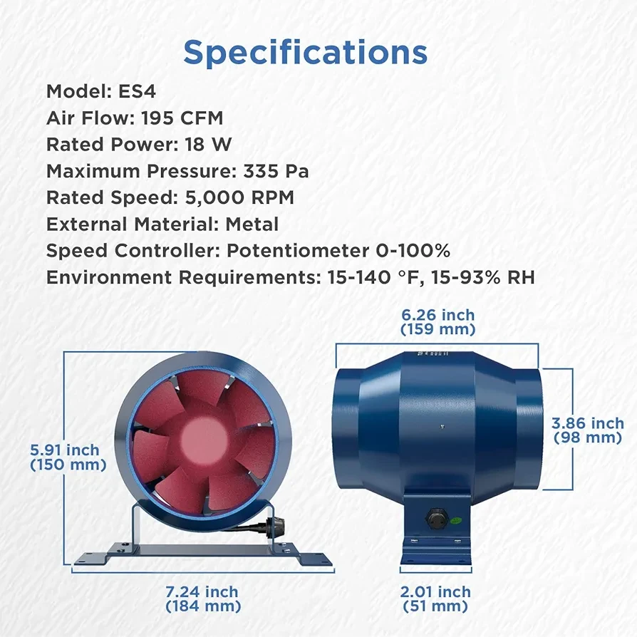 TURBRO ES4 Inline Duct Fan 4" Metal - photo 4