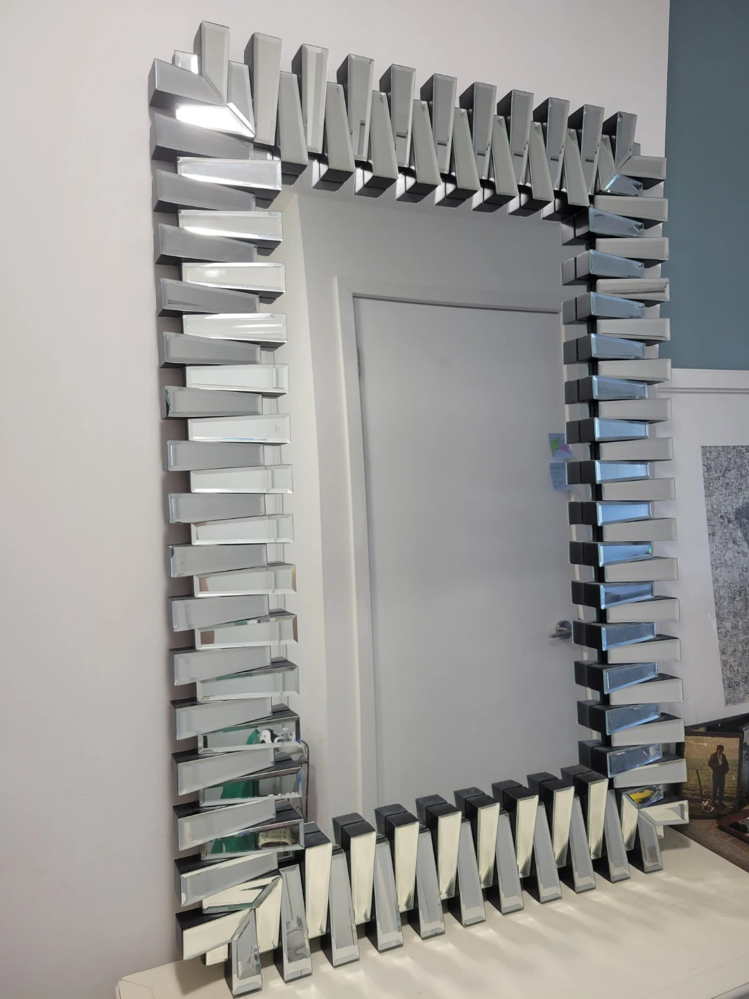 Decorative Mirror with Geometric Bevelled Accents