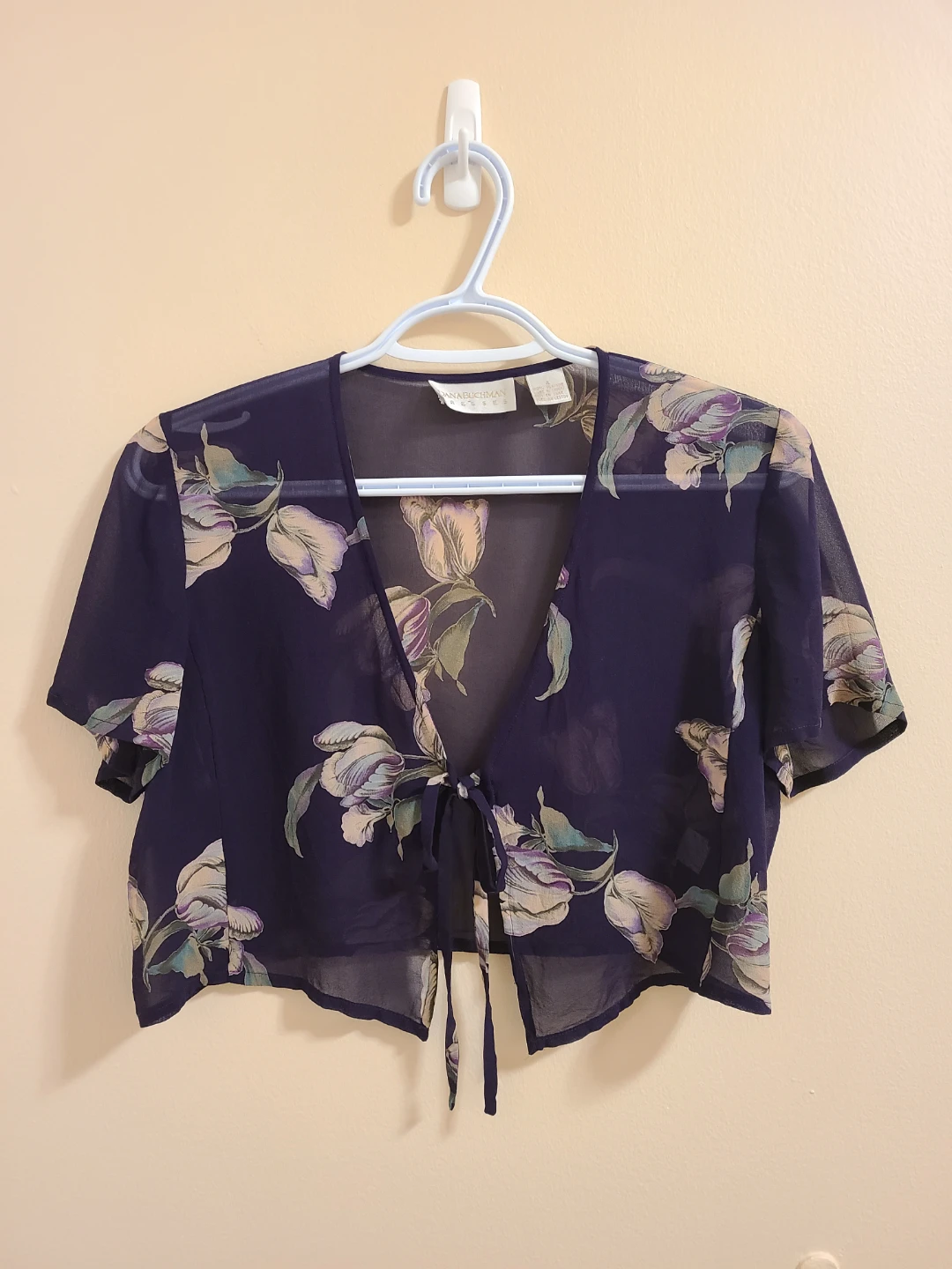 %100 Silk Floral Tie-Front Blouse - photo 2