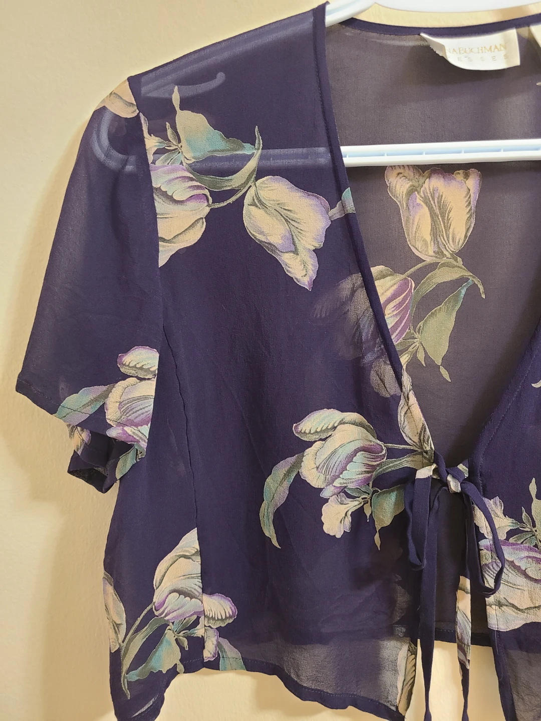 %100 Silk Floral Tie-Front Blouse - photo 3