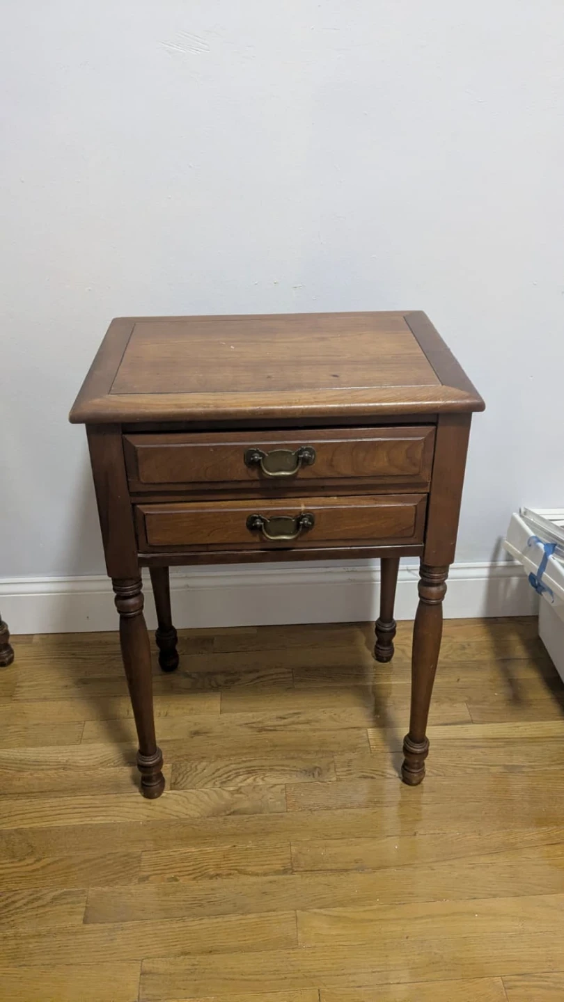 Vintage Wooden End Table with Two Drawers