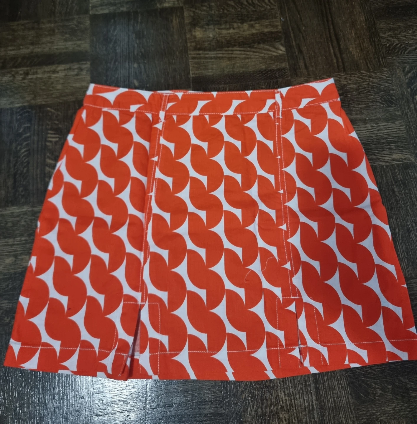 Orange and White Patterned Skirt - Size 10