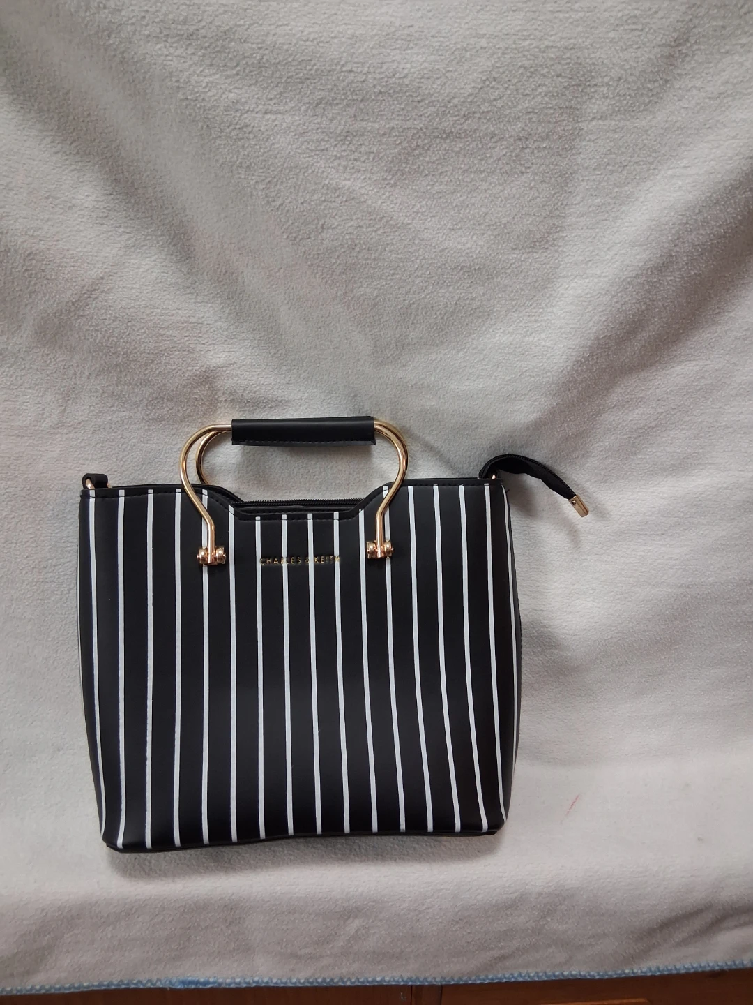 Charles & Keith Smal Totes Bag - Black and White Stripes