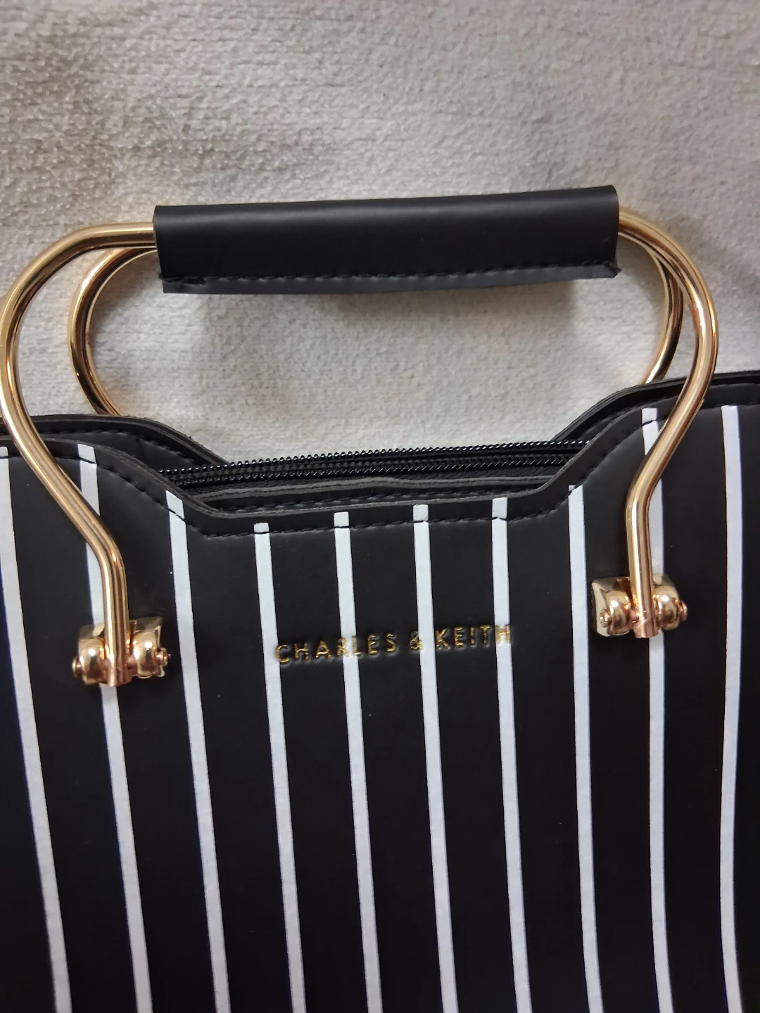 Charles & Keith Smal Totes Bag - Black and White Stripes - photo 2