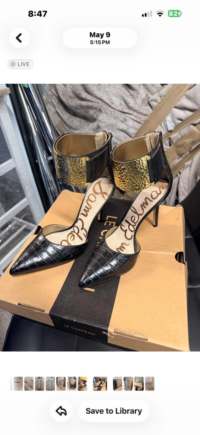 Sam Edelman Black Croc Embossed Heels with Gold Detail