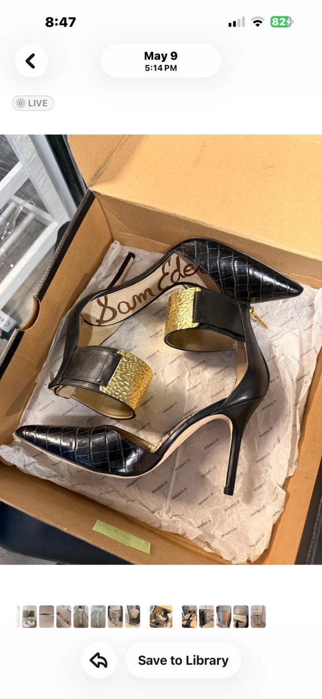 Sam Edelman Black Croc Embossed Heels with Gold Detail - photo 2