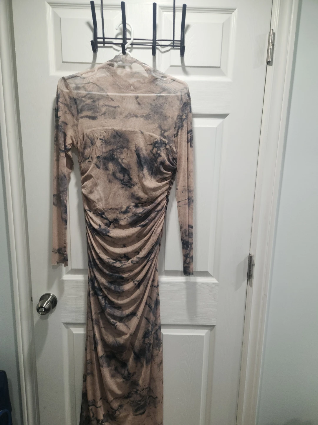 Ruched Mesh Long Sleeve Dress