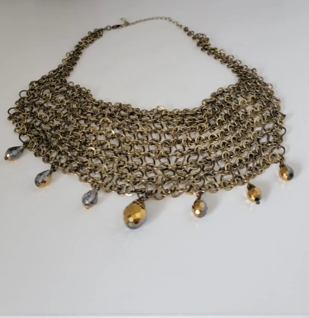Gold Tone Chain Necklace with Teardrop Charms - photo 2