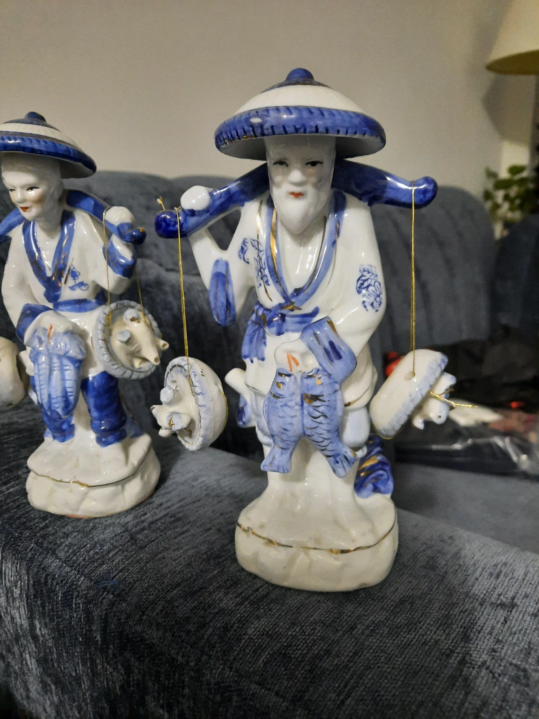Vintage Ceramic Figurines - Chinese fisherman with Fish