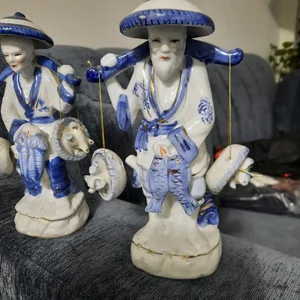 Vintage Ceramic Figurines - Chinese fisherman with Fish