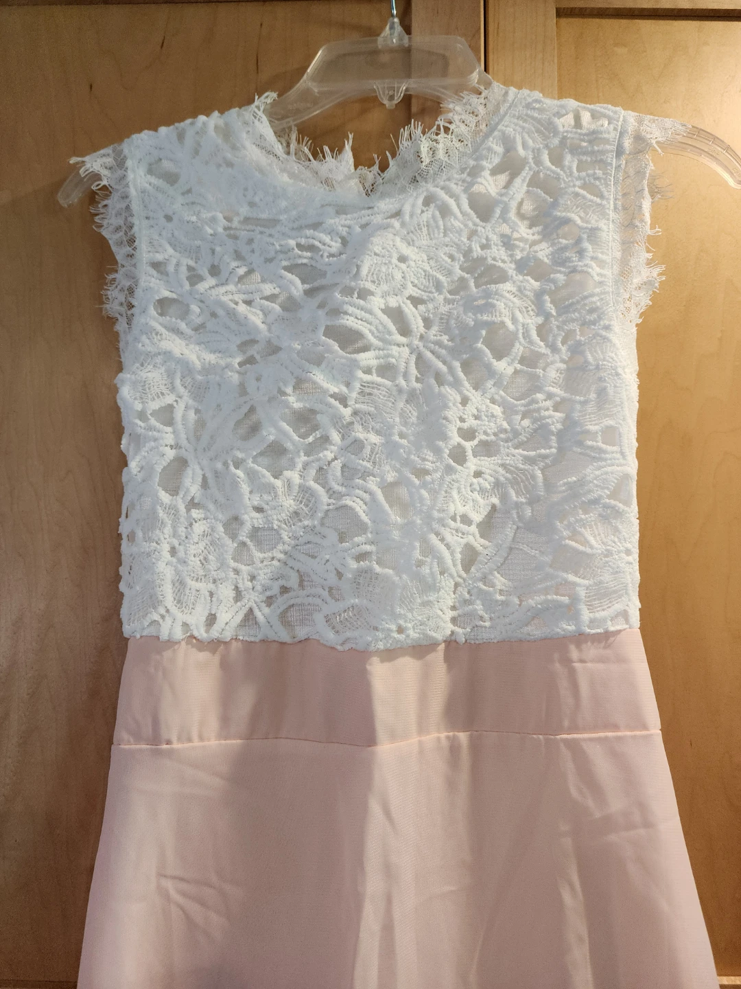 Women's White Lace Top Pink Maxi Dress