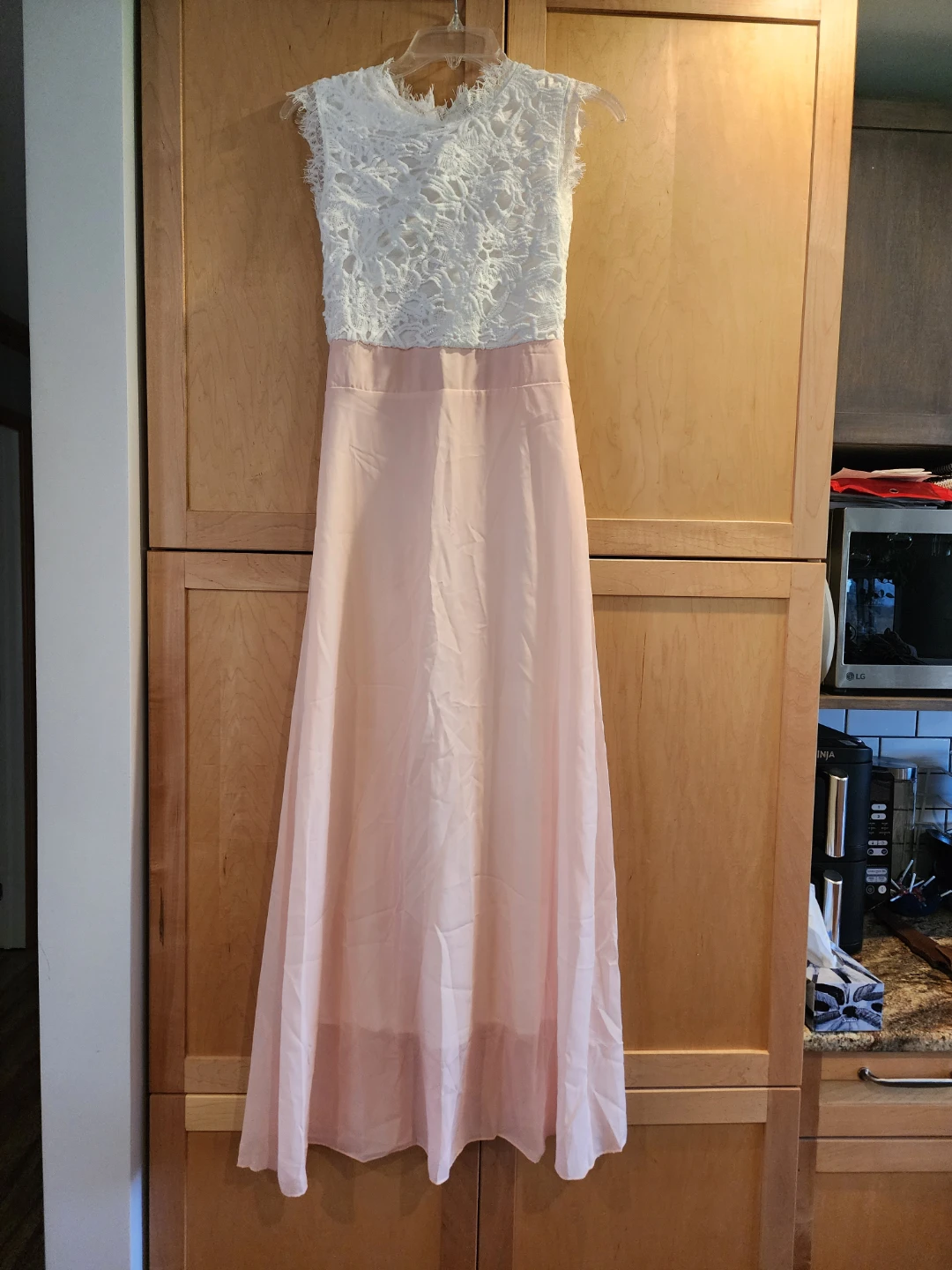 Women's White Lace Top Pink Maxi Dress - photo 2
