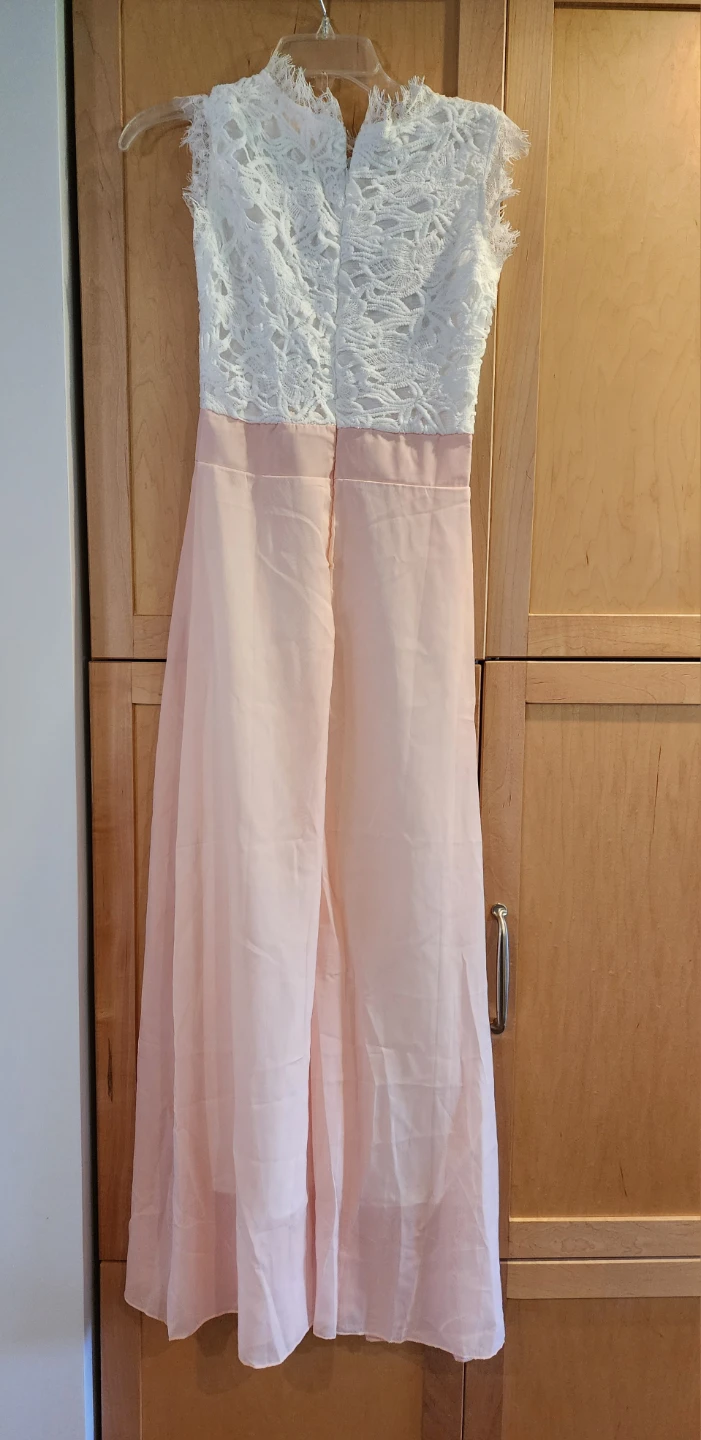 Women's White Lace Top Pink Maxi Dress - photo 3