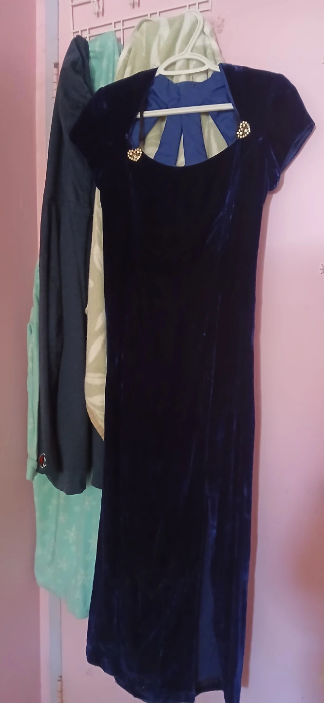 Velvet Dress with Embellished Neckline - photo 3