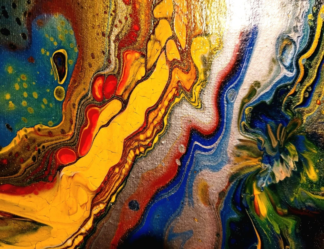 Abstract Acrylic Pour Painting - Blue, Yellow, Red, Gold - photo 5