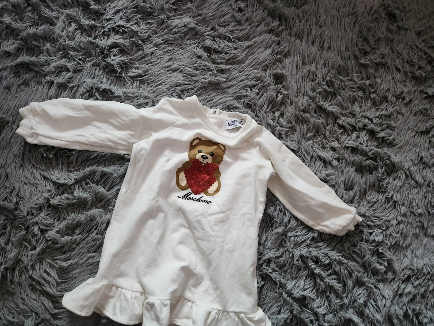 Moschino Baby Girls White Teddy Bear Ruffle Dress