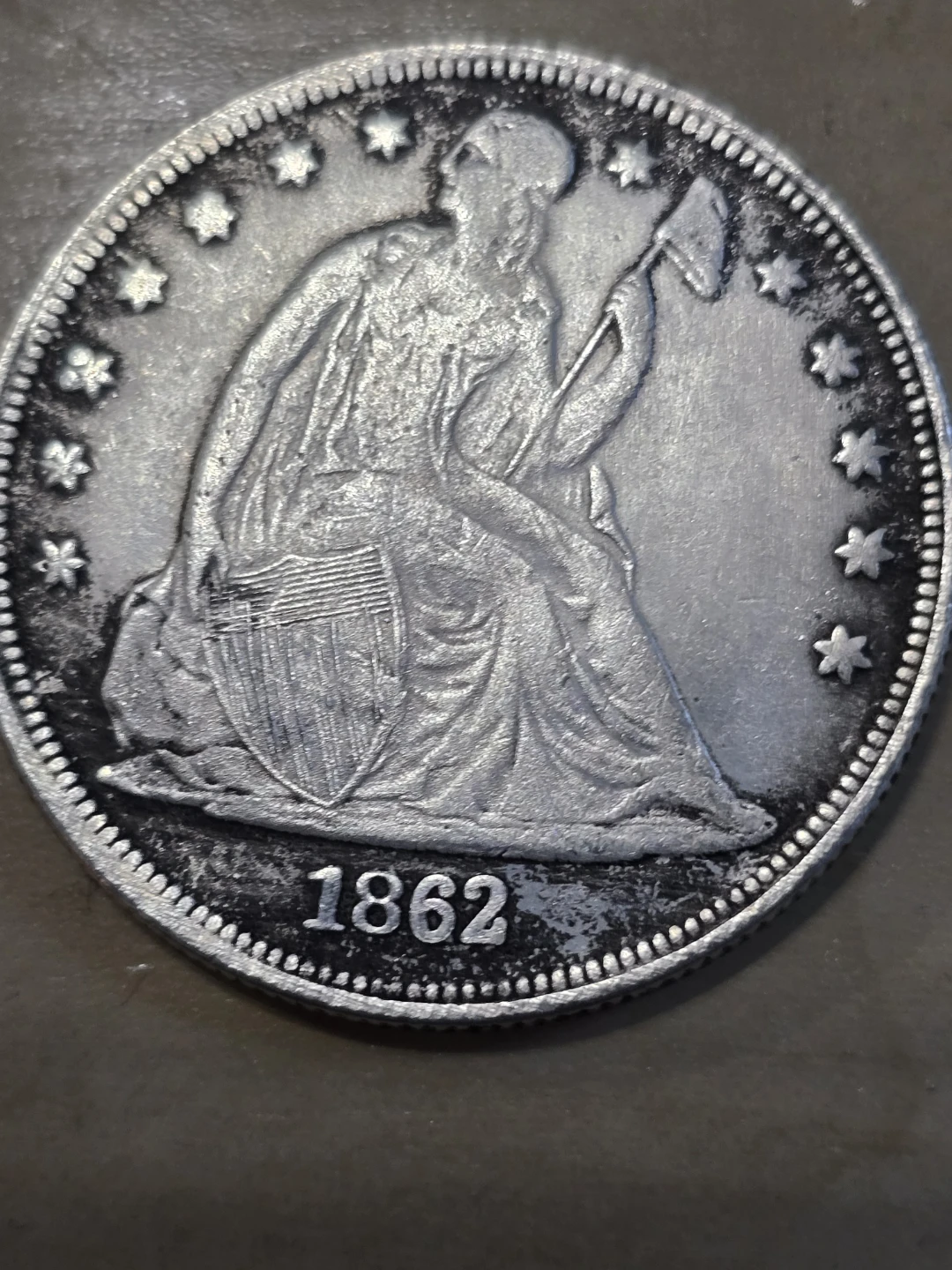 1862 US Seated Liberty Silver Dollar Coin - photo 3
