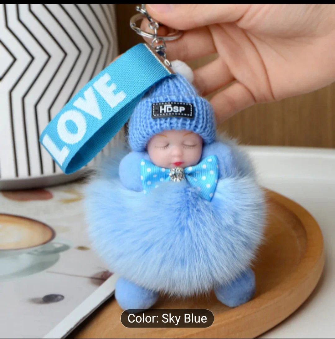 Baby Doll Pom Pom Keychain
