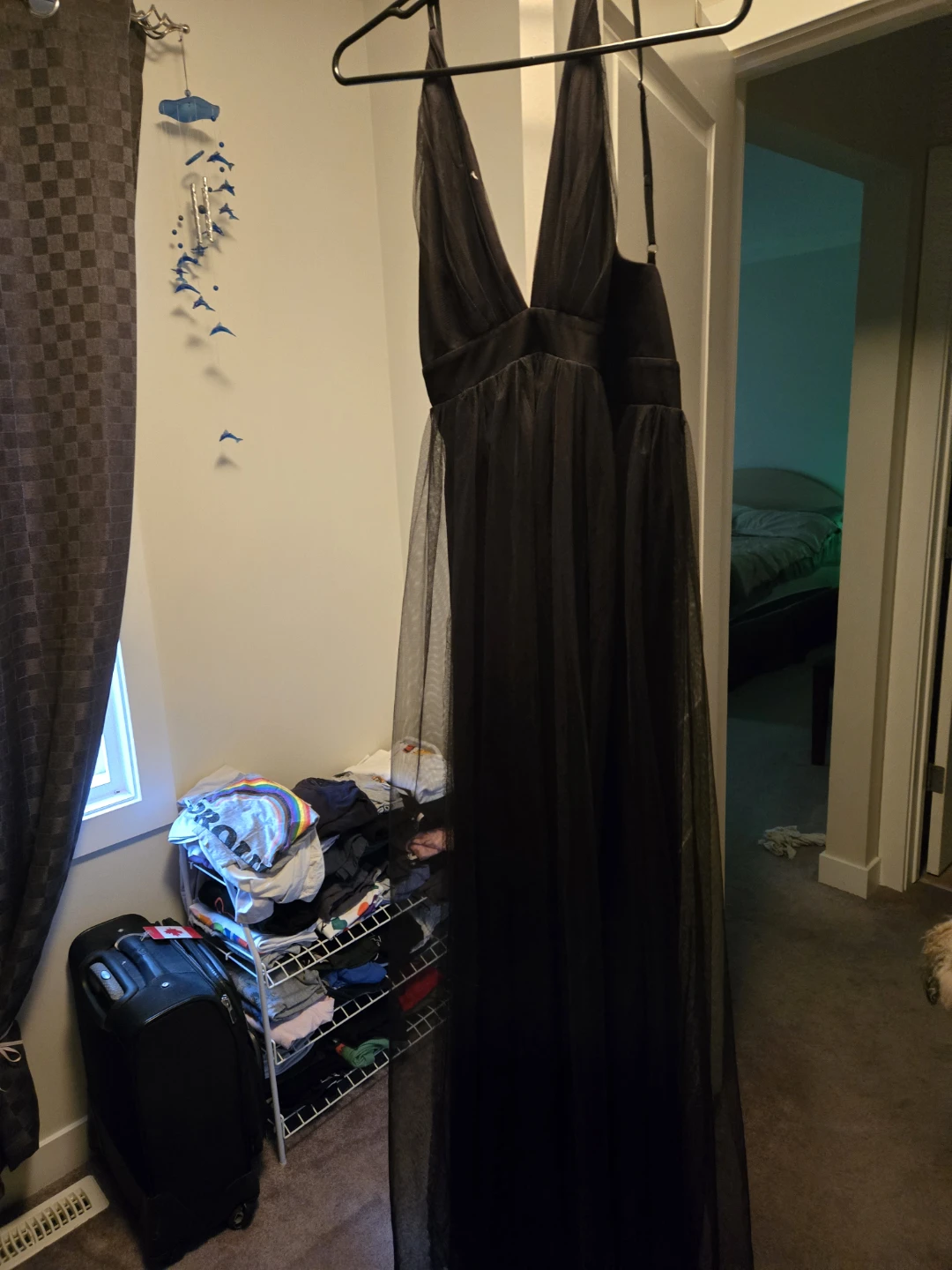 LUXXEL Black Tulle Maxi Dress Size L