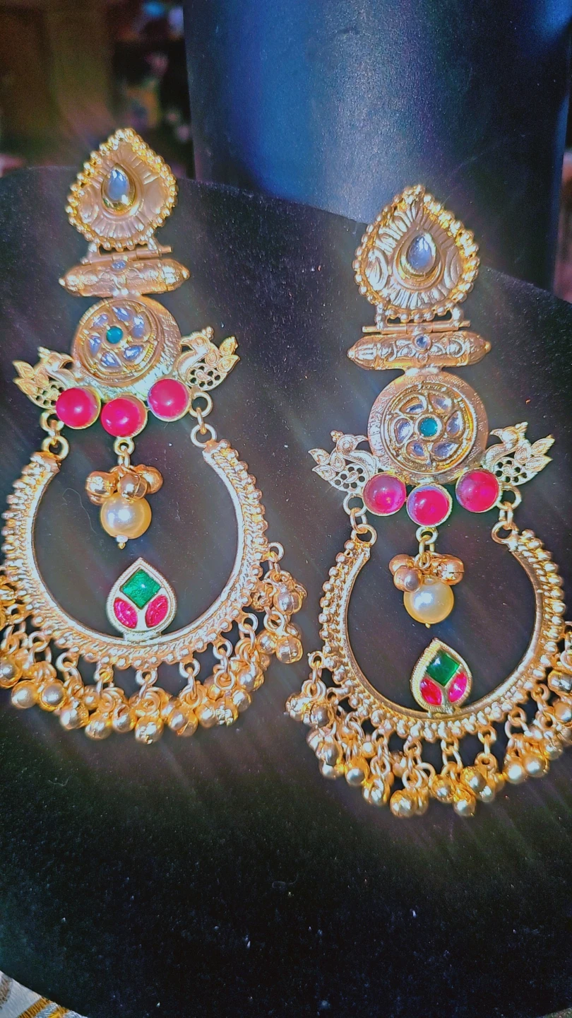 Kashmiri Earrings with Red  Stones