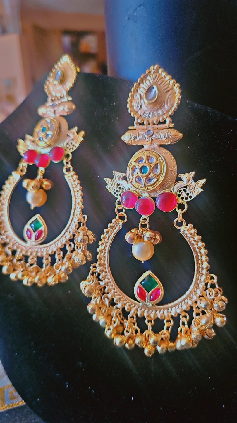 Kashmiri Earrings with Red  Stones - photo 2