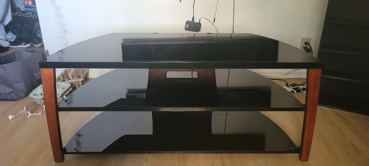 Black Glass Media Console with Wood Accents - photo 4
