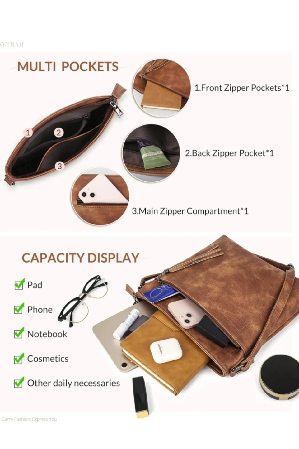 BNWT Vegan Leather Crossbody Purse - Mocha Brown - photo 5
