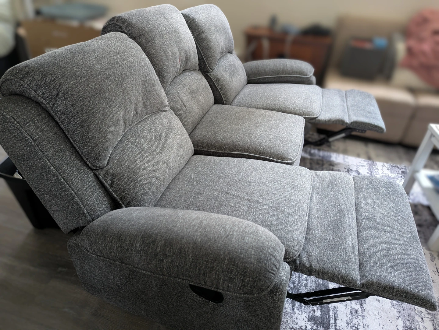 Grey Fabric Reclining Sofa - photo 2