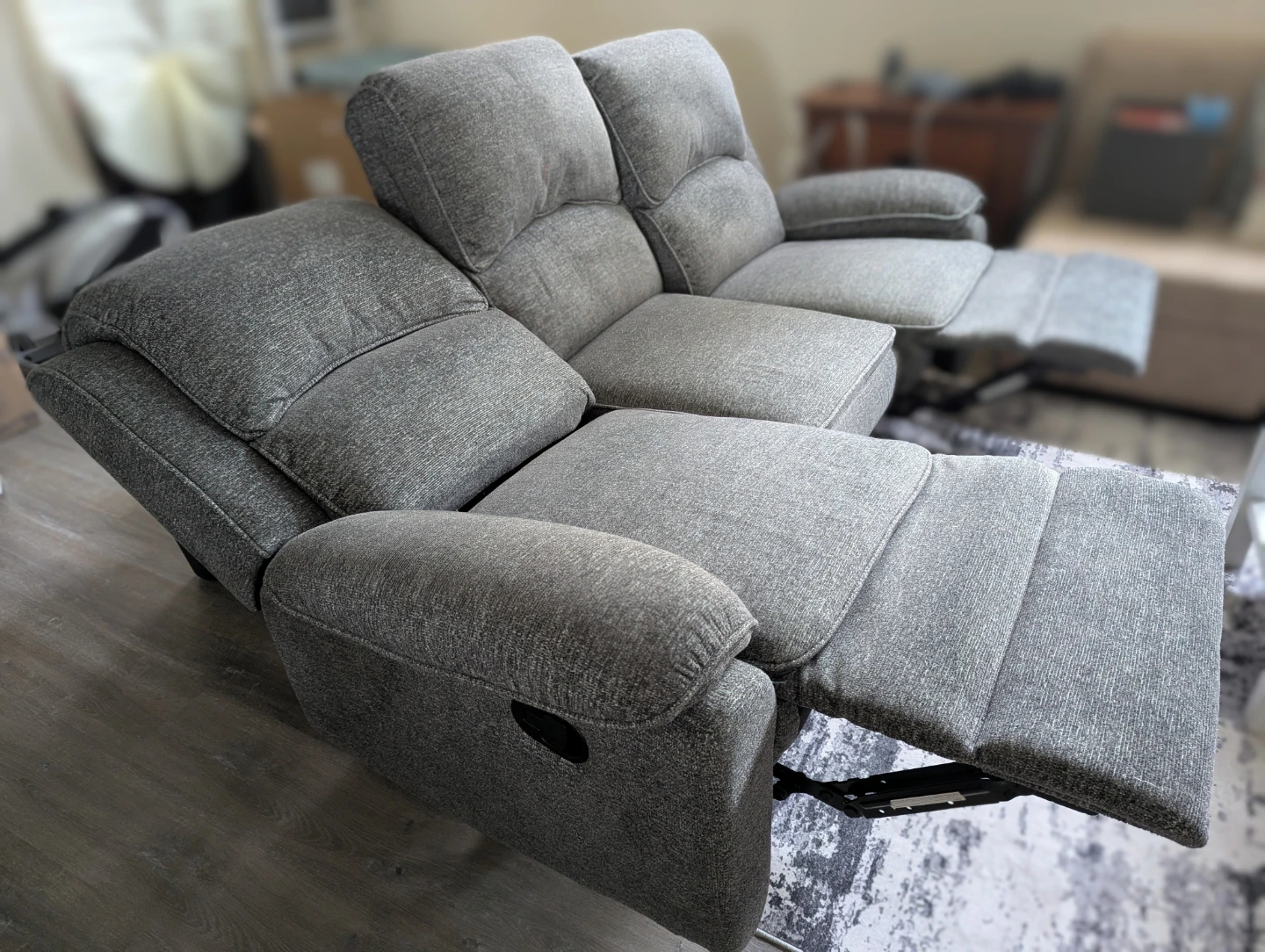 Grey Fabric Reclining Sofa - photo 5