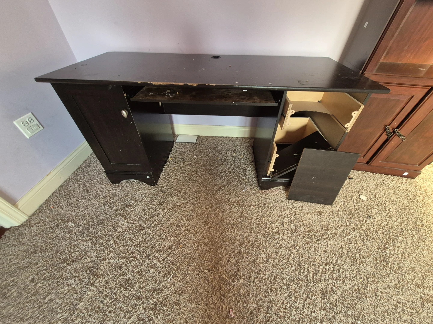 Dark Brown Computer Desk with Drawers - photo 3