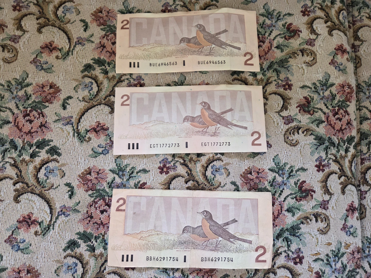 Three Canadian $2 Bills
