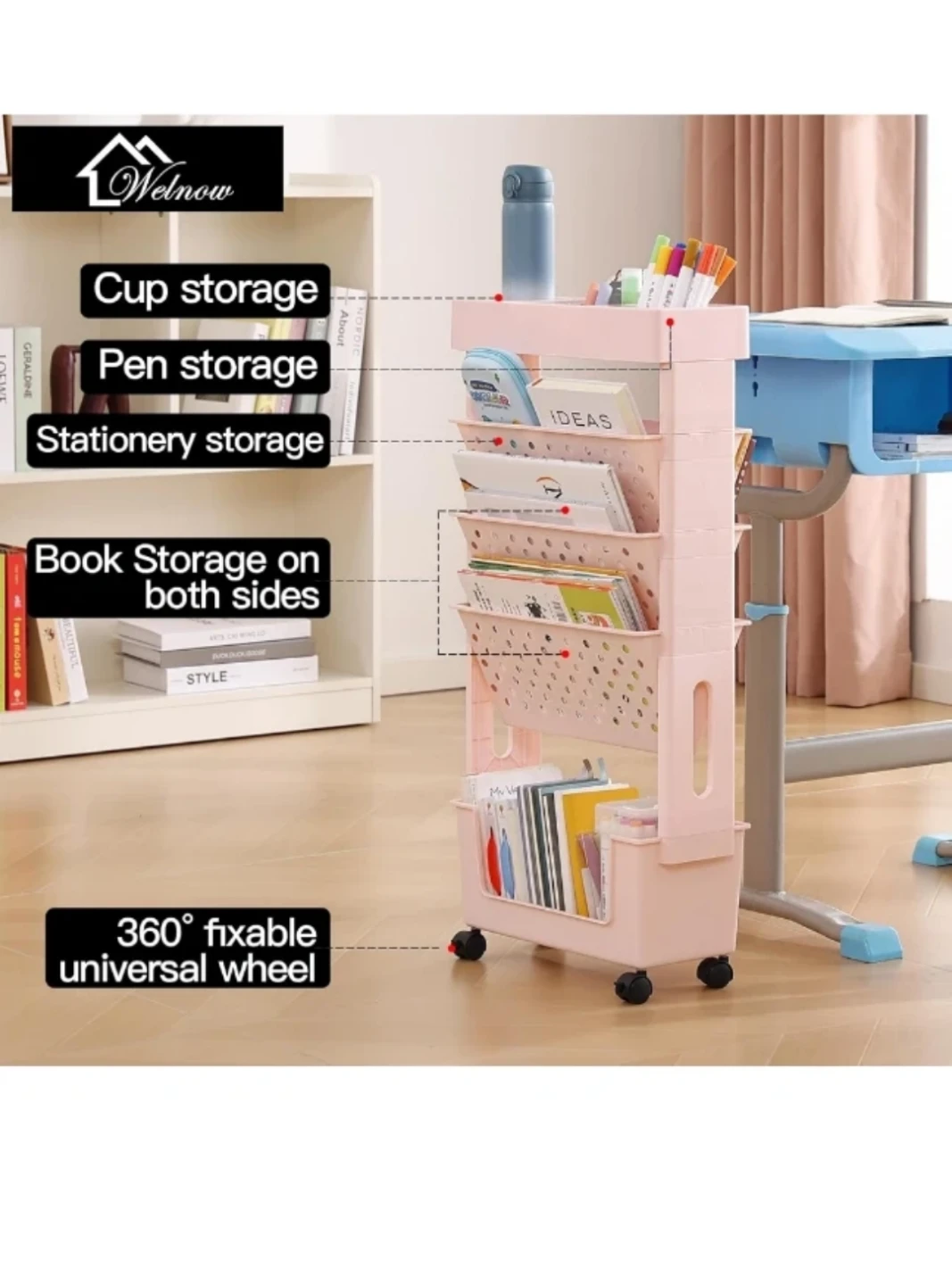 Pink 4-Tier Rolling Storage Cart / Bookshelf - photo 3