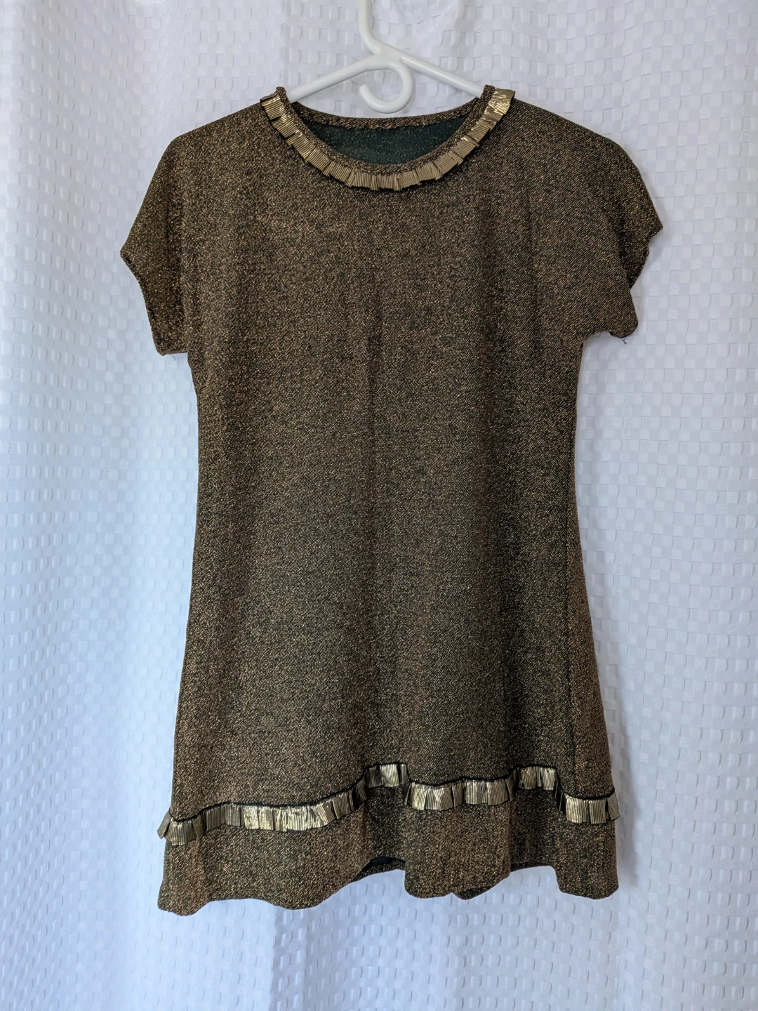 Sparkly Gold & Brown Dress with Embellished Collar