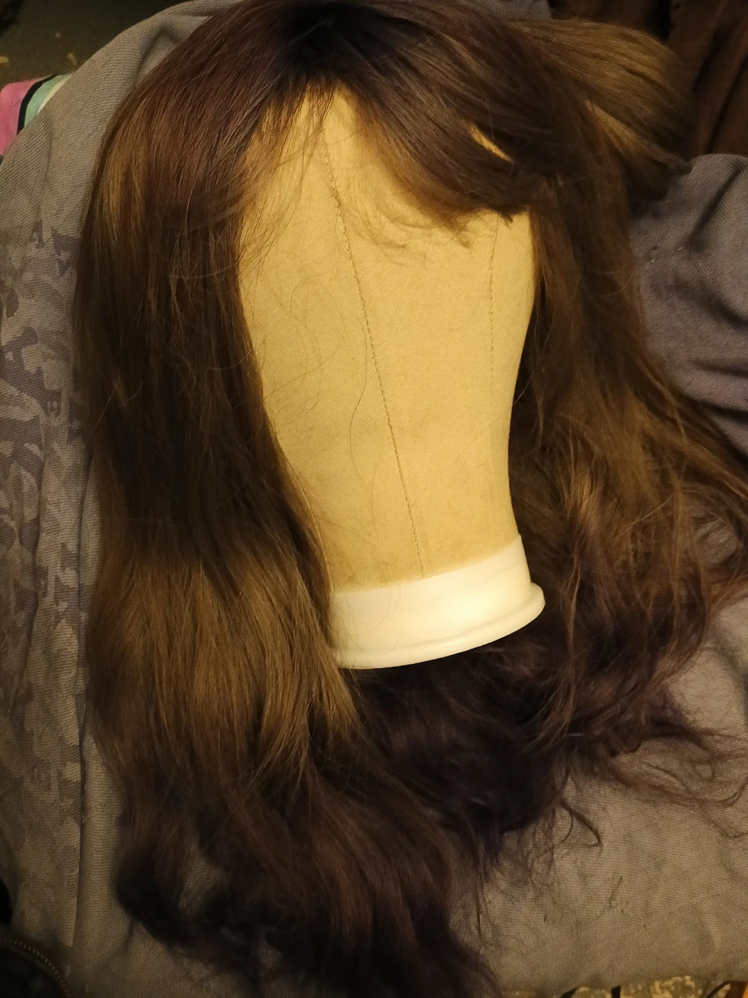 Ombre Silver Brown and Purple Wavy Wig
