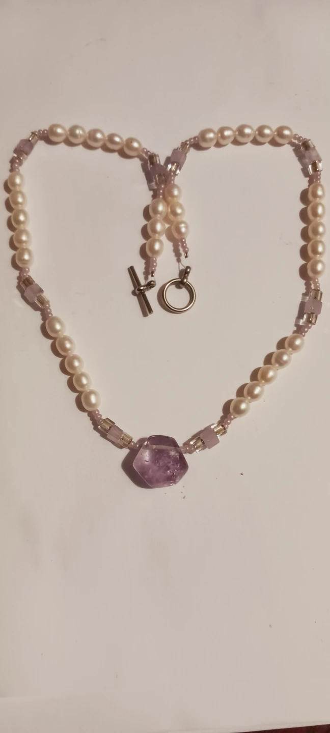 Freshwater Pearl & Amethyst Stone Beaded Necklace