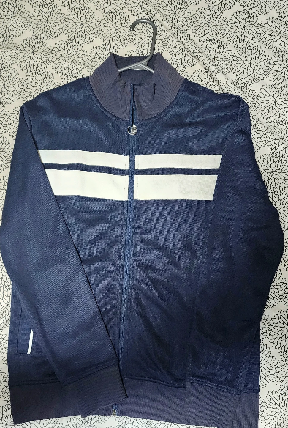 Navy Blue Track Jacket with White Stripes - photo 2
