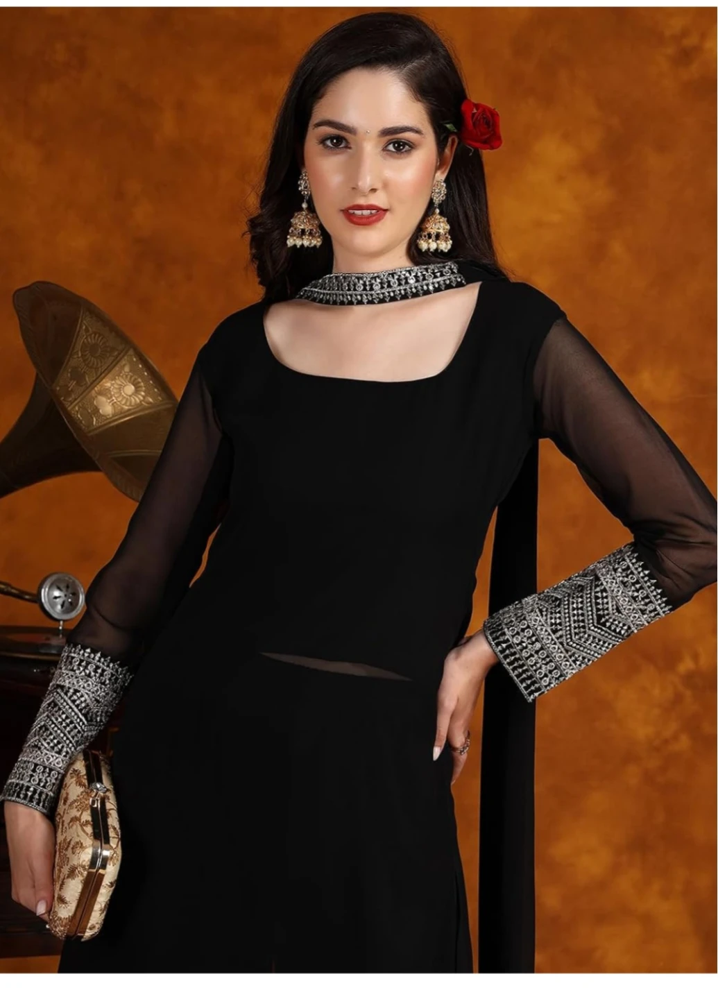 Black Salwar Kameez with Silver Embellishments - photo 4
