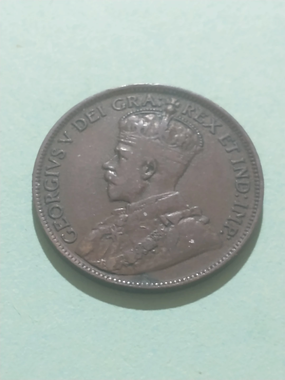 RARE ERROR 1914 WWI George V Canada large cent, planchet error - photo 3