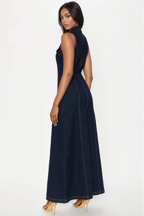 Dark Wash Denim Maxi Dress - Fashion Nova - photo 3